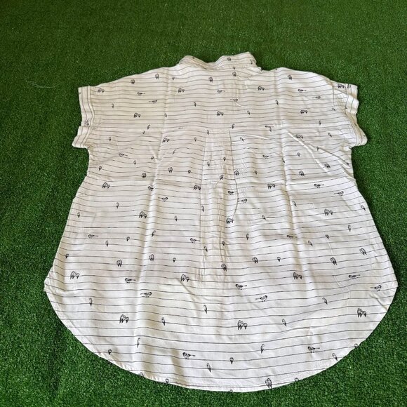 Jane + Delancey Button Up Bird on a Wire Pattern Lightweight White Blouse Size M - Picture 9 of 13